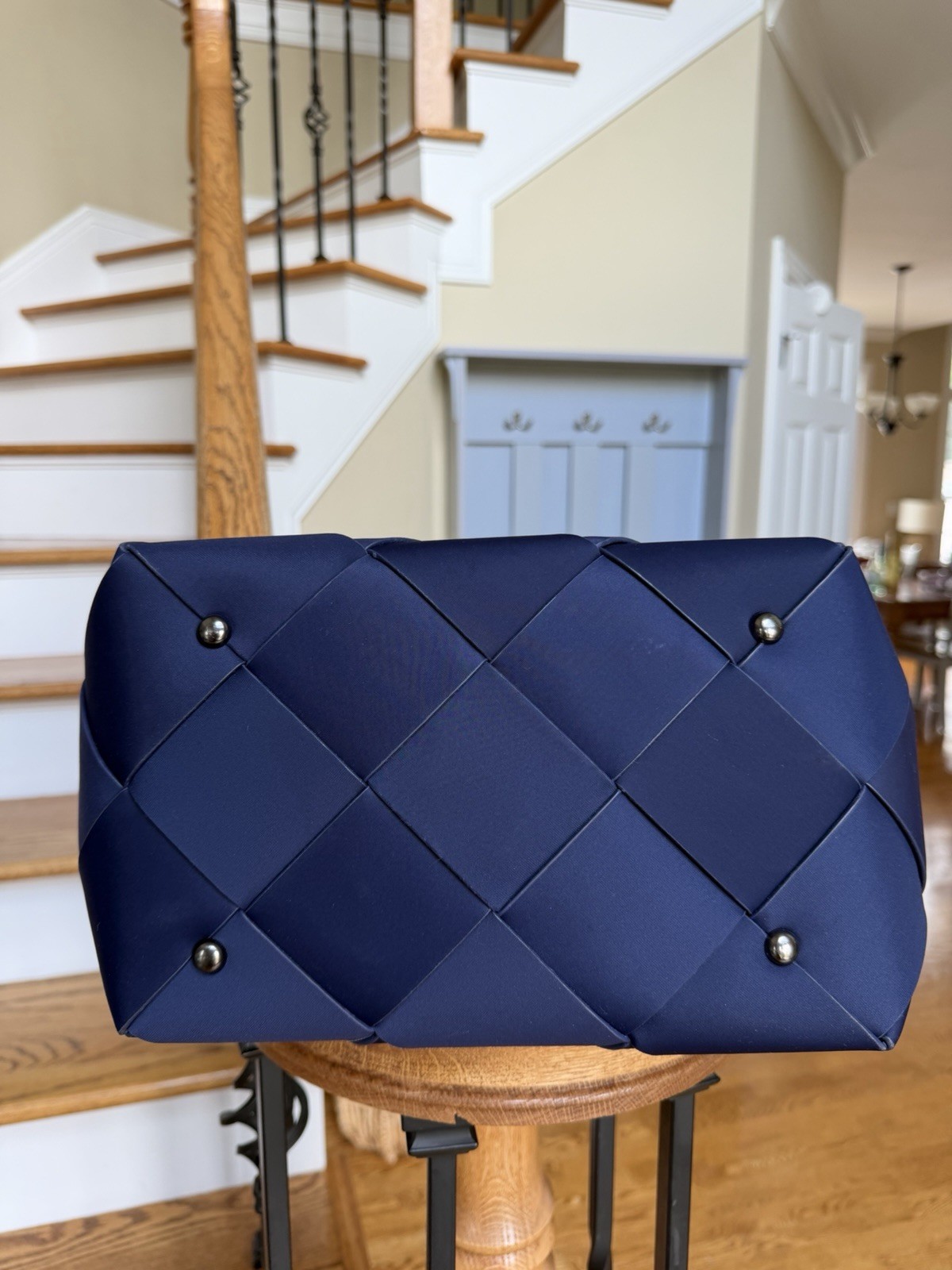 Parker & Hyde The Dallas Classic Tote in Navy Woven Tote Bag