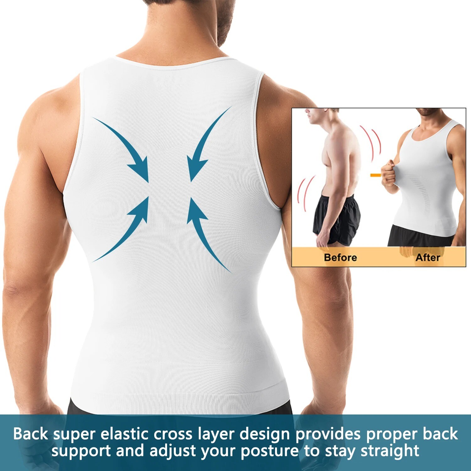 Mens Slimming Body Shaper Tank Top Abdomen Gynomastica Compression Vest Shirt US