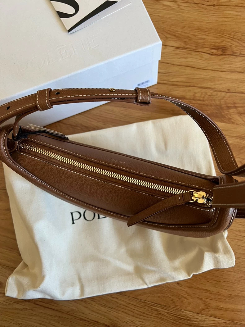 Polene Number Ten Lychee Leather Handbag/Crossbody Bag, Camel Color