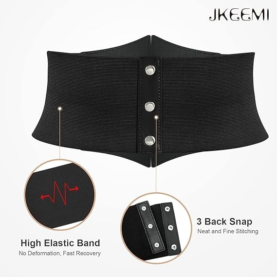 “Black Corset Belt for Women Plus Size Wide Elastic Rivet Heart-Ring Belt for Dr