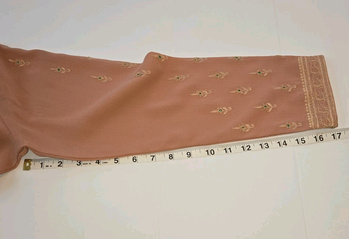 Peach Kurta Semi Sheer Size 38 Gota/Zari Embroidery • Emerald Detail • NWOT