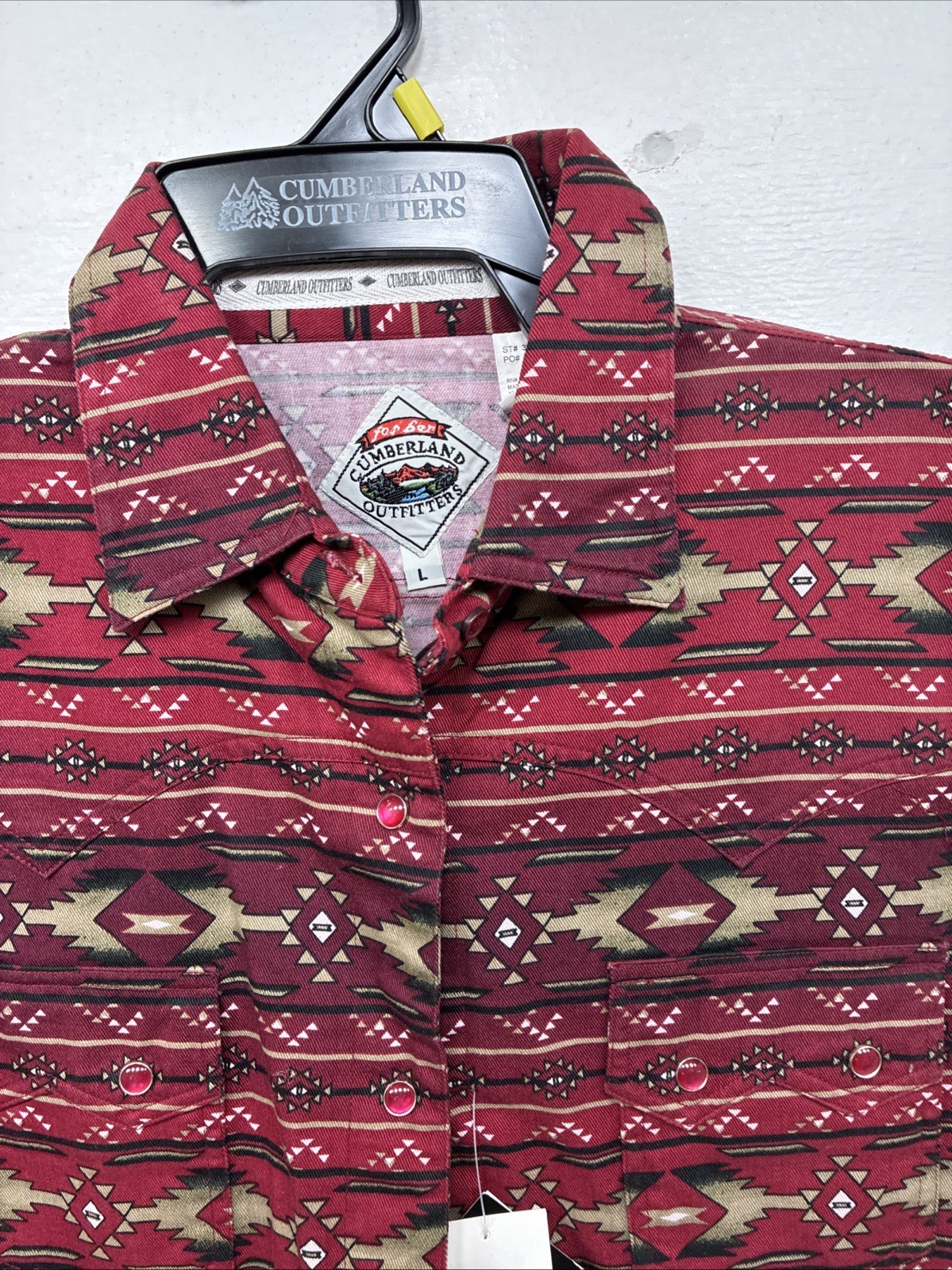 New Women’s Cumberland Red Design Short Sleeve Button Up Large MM-121