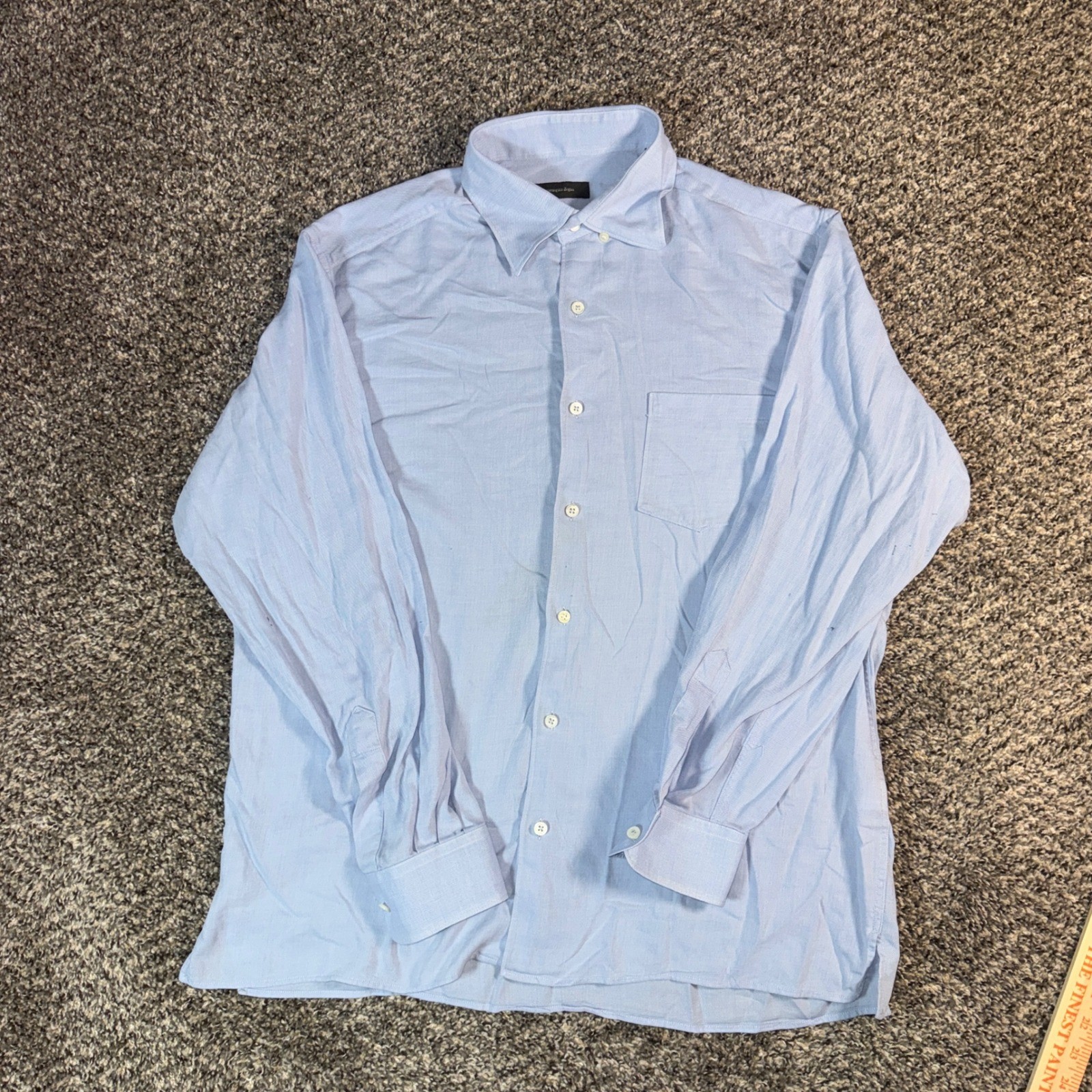 Ermenegildo Zegna Mens XL Blue Cotton Twill Button Down Shirt Made in Italy