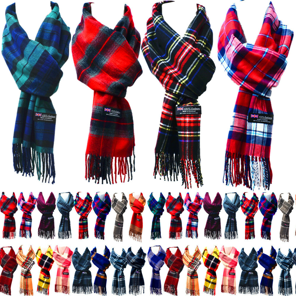 For Womens Mens 100% Cashmere Scotland Made Plaid check Warm Scarves Wool Scarf