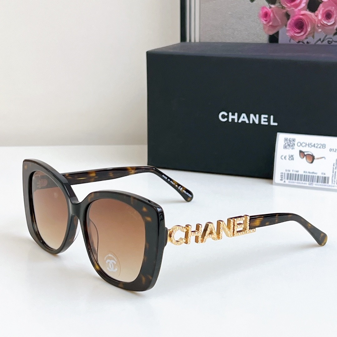 Chanel CH5422 Women Sunglasses Tortoise Brown Lenses Crystal Letter Logo Shades