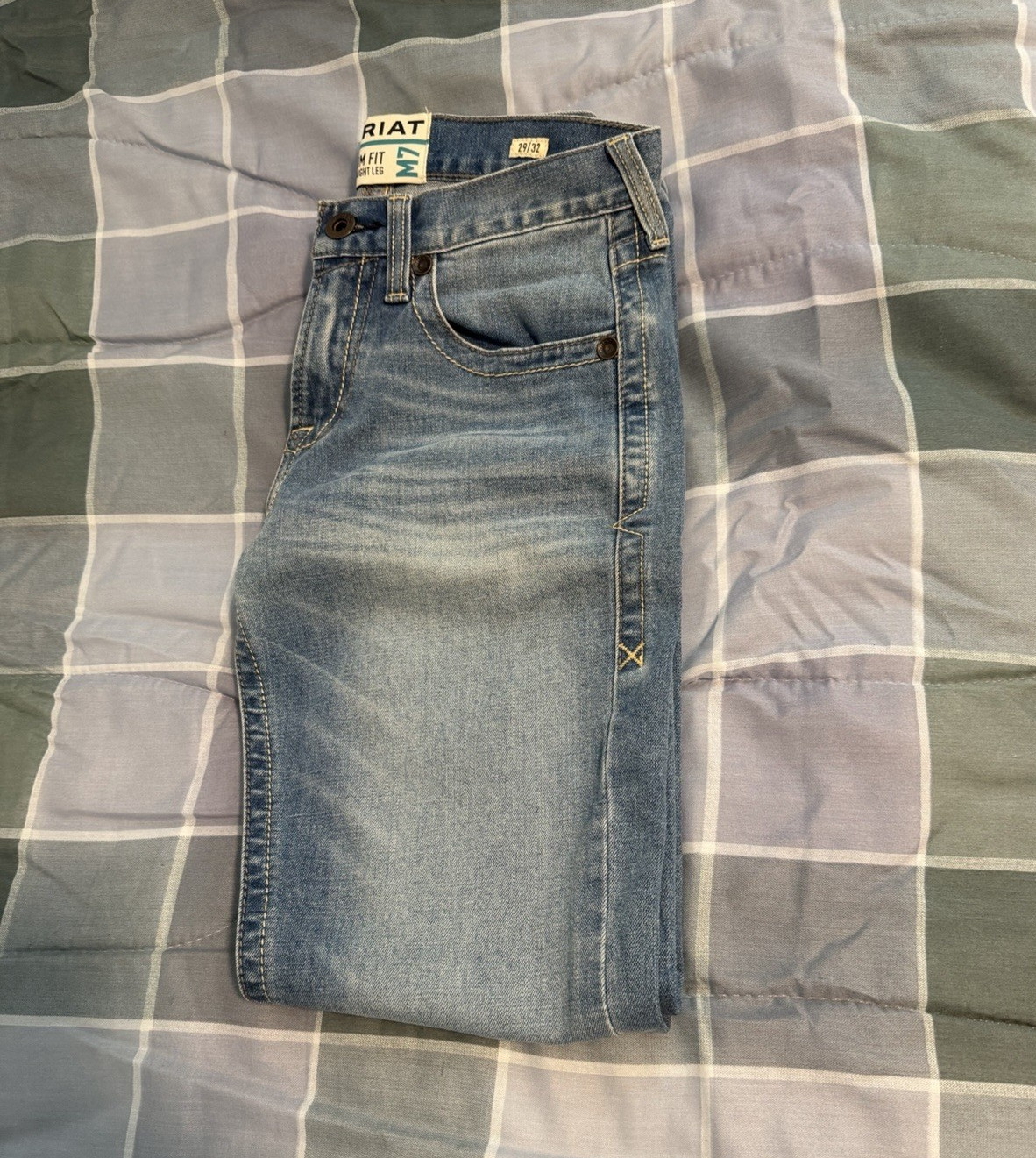 Ariat Men’s Slim Fit Straight Leg Light Wash Blue Denim Cotton Jeans