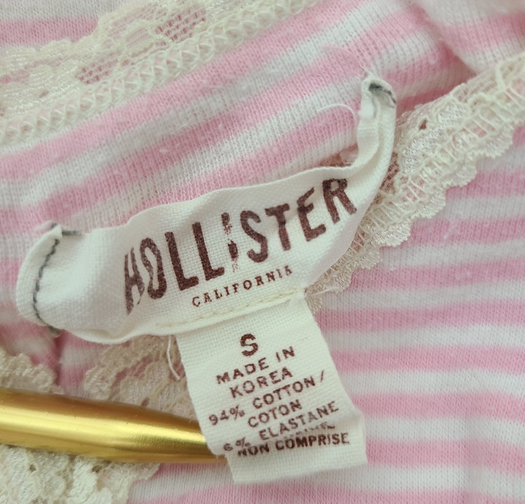 ♡ Y2K ♡ Rare Hollister Baby Pink Striped Lace Babydoll Cami Summer Tank Top