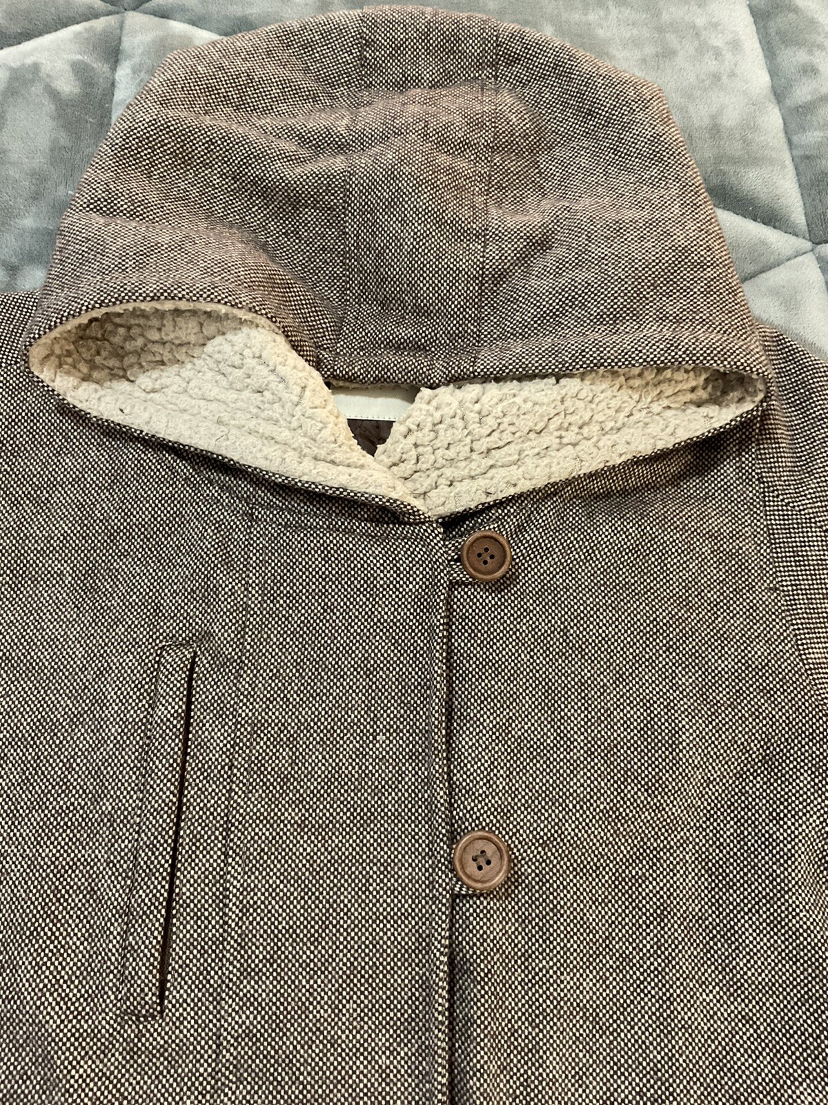 Ray Cousin Cassin Hoodie Herringbone Houndstooth Zip Button Jacket Fully Lined