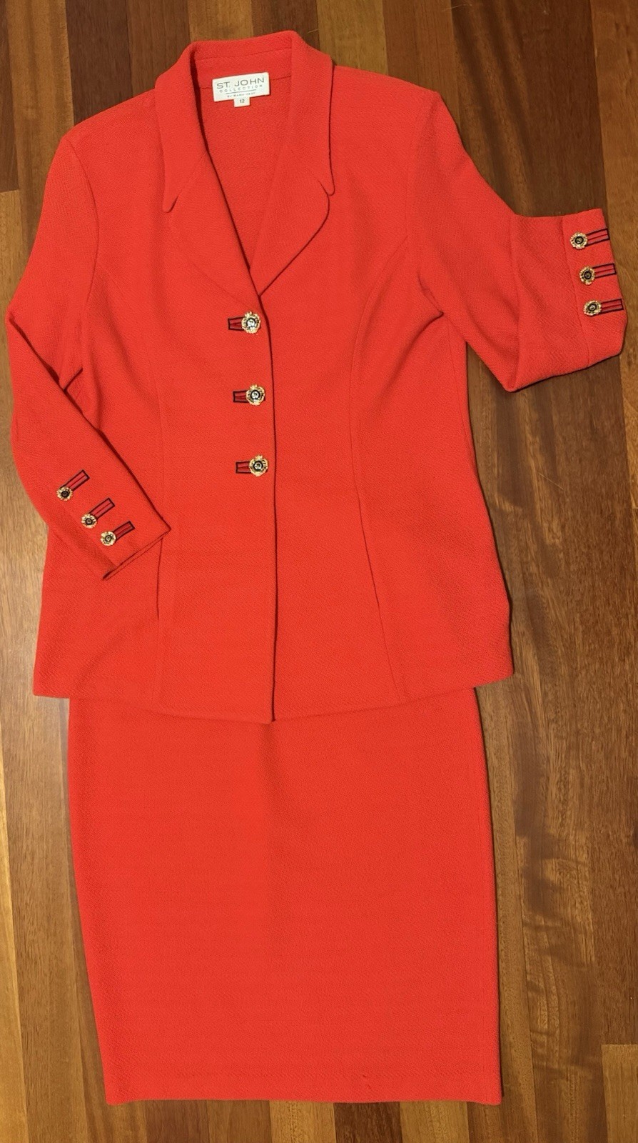 St. John Collection Women’s 2pc Knit Skirt Suit Red / Orange sz-12