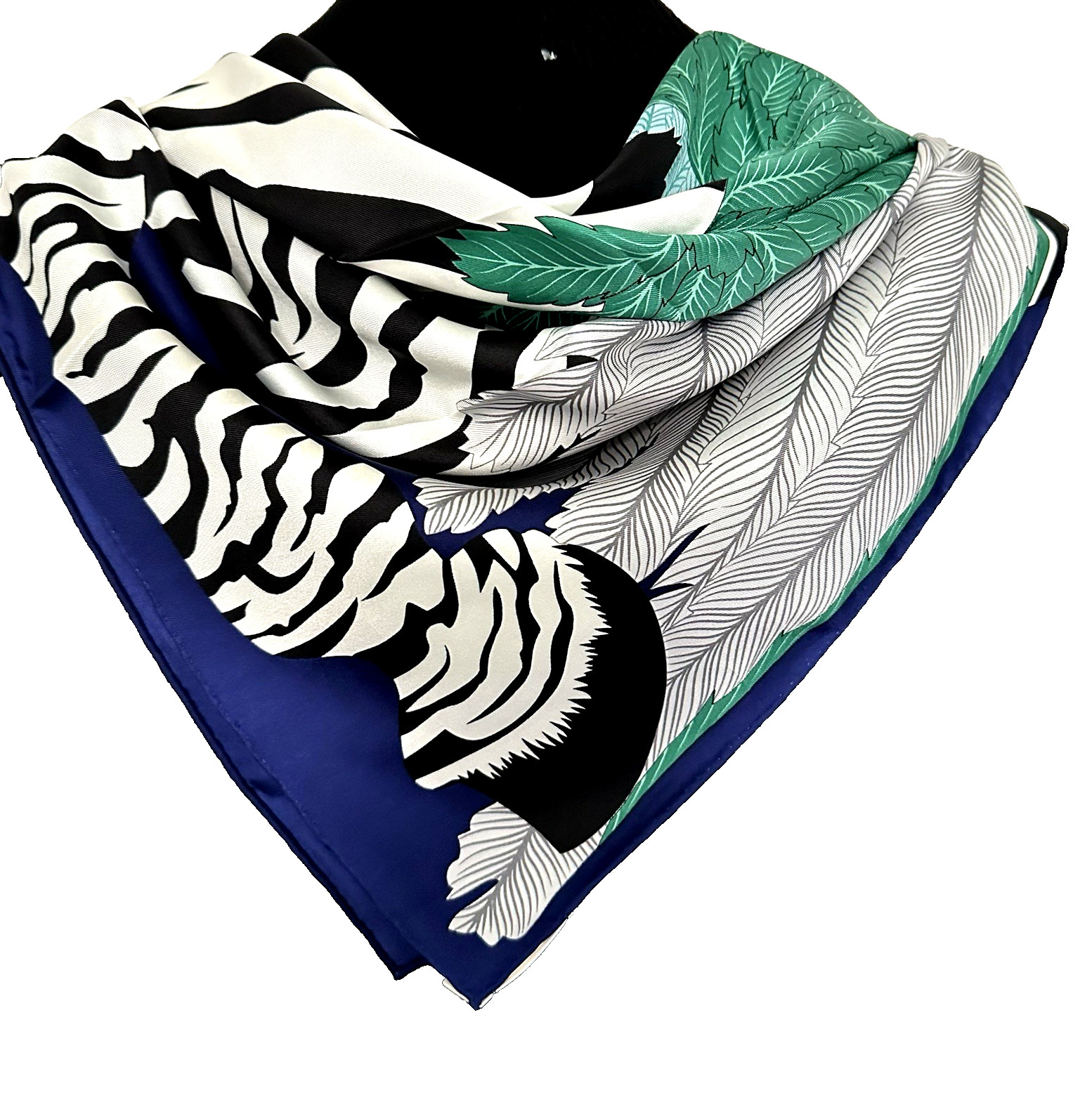 35″x35″Blue Flying Zebra Print Pure Mulberry Twill Silk14momme Scarf88x88cm5-77