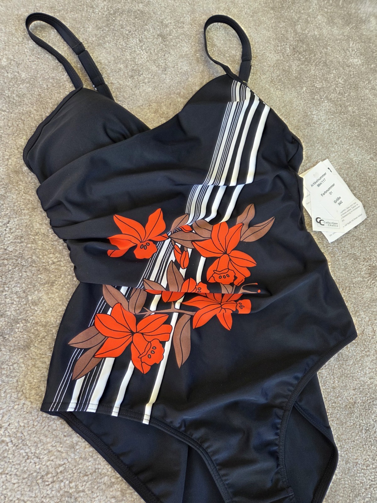 Collection Chalice Germany Size UK 16 Ruched Swimsuit New Floral Stripe