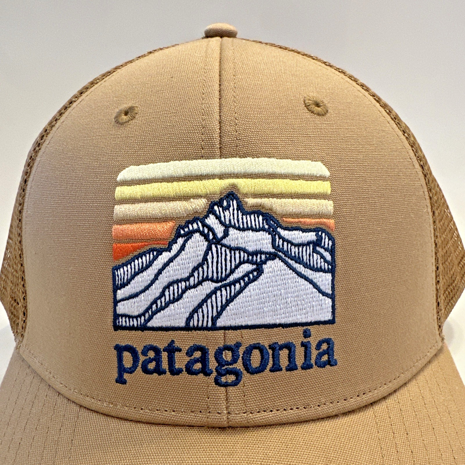NWT Patagonia Line Logo Ridge LoPro Trucker Hat Grayling Brown NEW Cap Mesh Mens