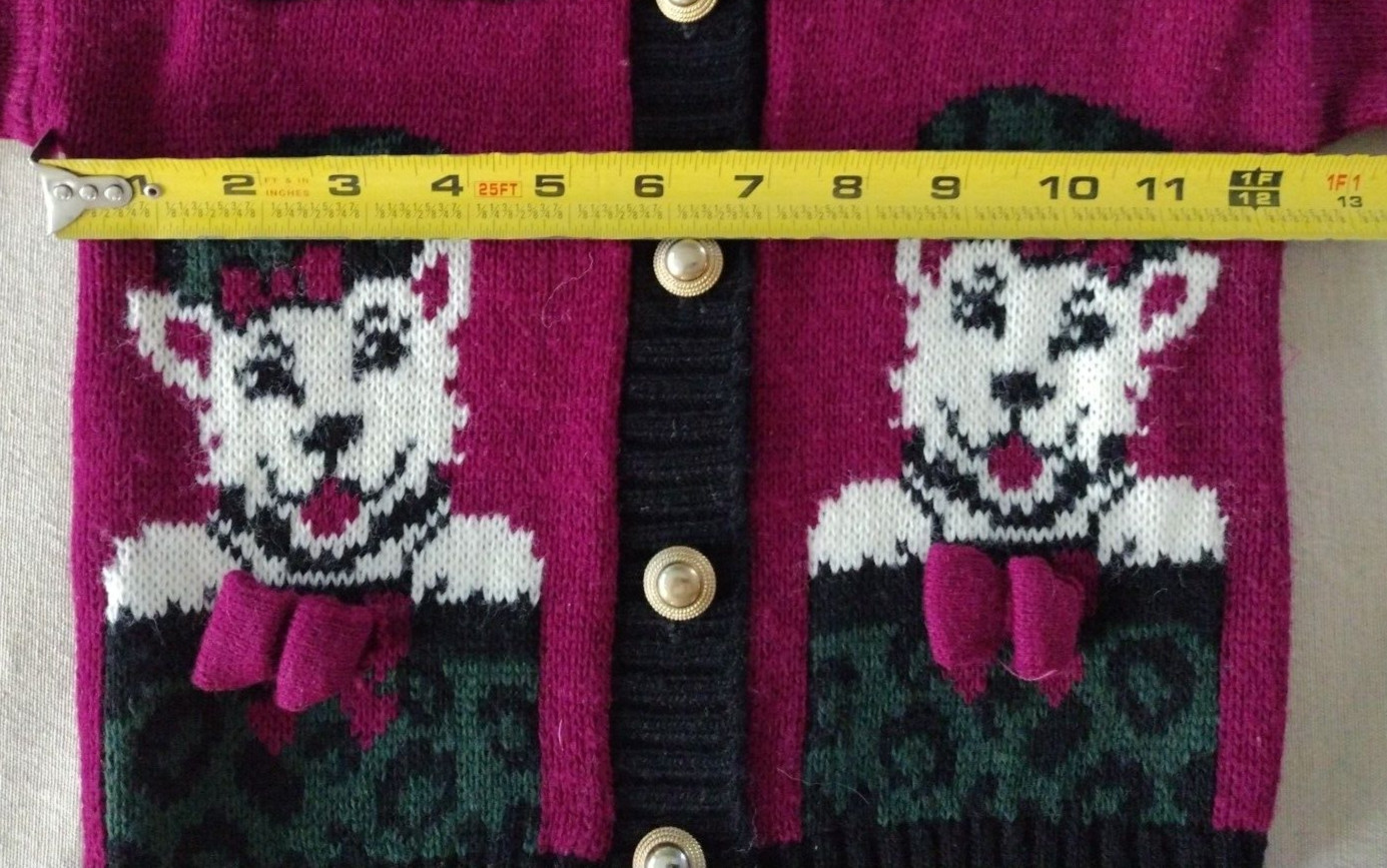 Jetset Cool Kids Girls Cardigan 3T Vintage Purple Dogs In Presents Gold Buttons
