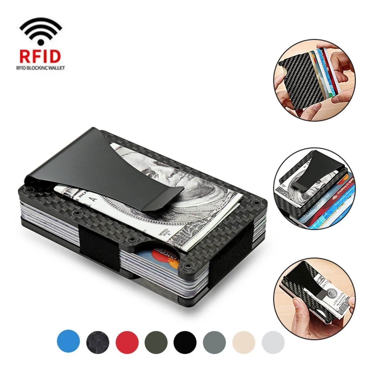 Ridge Style Titanium RFID Blocking Wallet Slim Metal Wallet with Cash Strap Clip