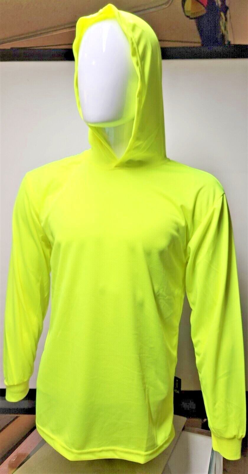 Yellow Long Sleeve Safety Shirt With Hoodie, Quick Dry Polyester Birdeye mesh
