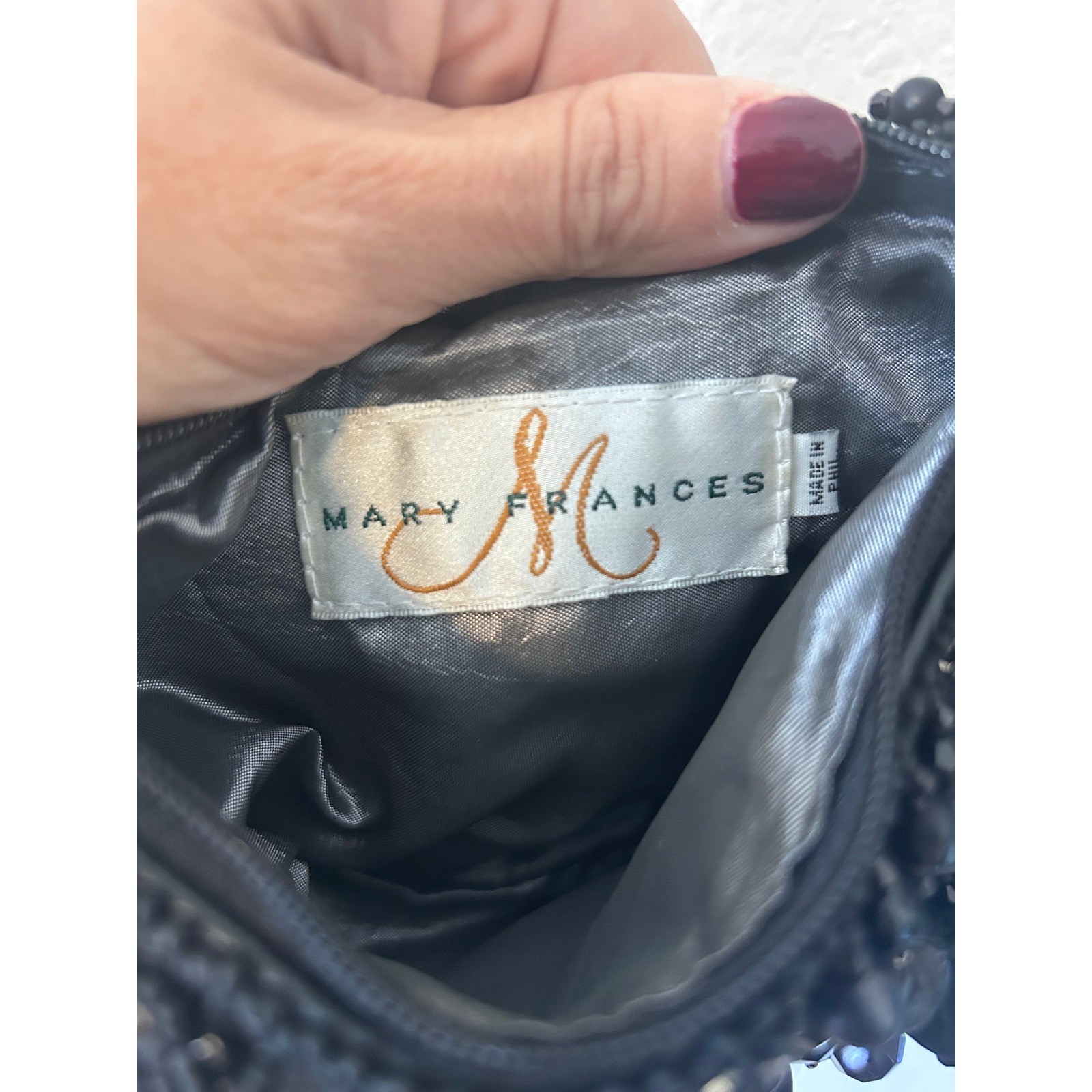MARY FRANCES Handmade Black Beaded Bauble Mini Handbag Crossbody Chain Bag $215
