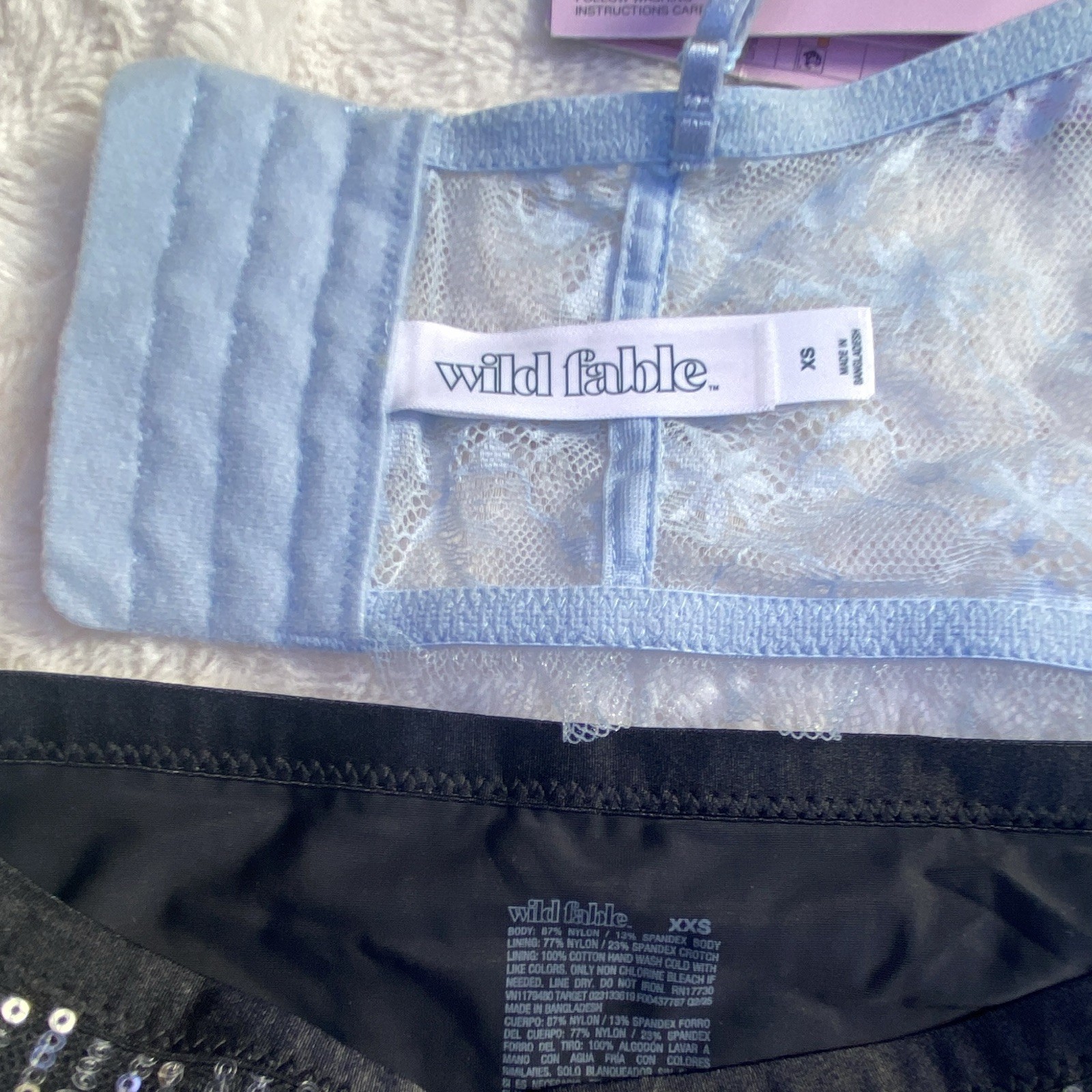 Wild Fable Light Blue Sequin Lace Underwire Balconette + Black High-Waist XXS