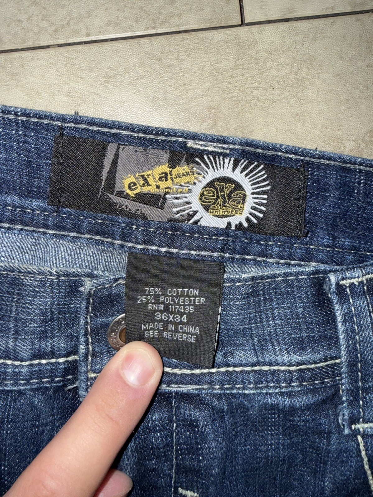 EXA Unlimited Men’s Hip Hop Skater Baggy Embroidered Y2K Denim Jeans 36×34