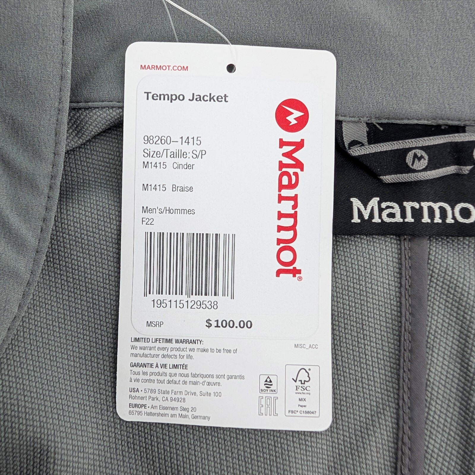 Men’s Marmot Tempo Jacket Breathable Water Resistant Windproof Soft-Shell $100