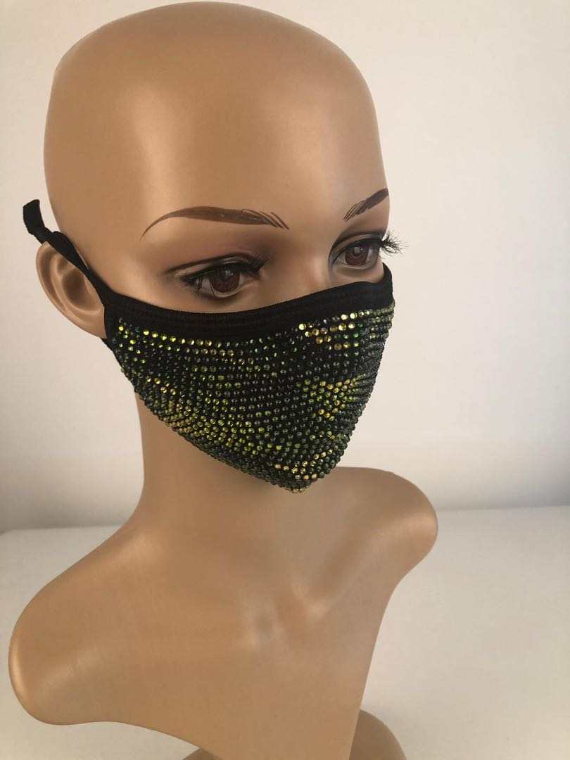 Rhinestone Bling Crystal Face Mask Reusable Washable With Filter Pocket