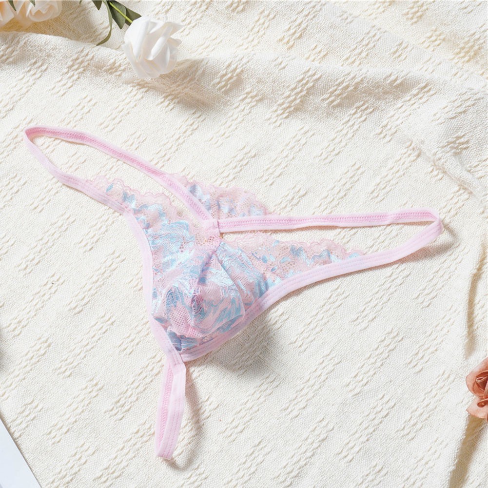 Men Lace Mesh Thongs – Printed Sheer Underwear with Bulge Pouch and T-Back