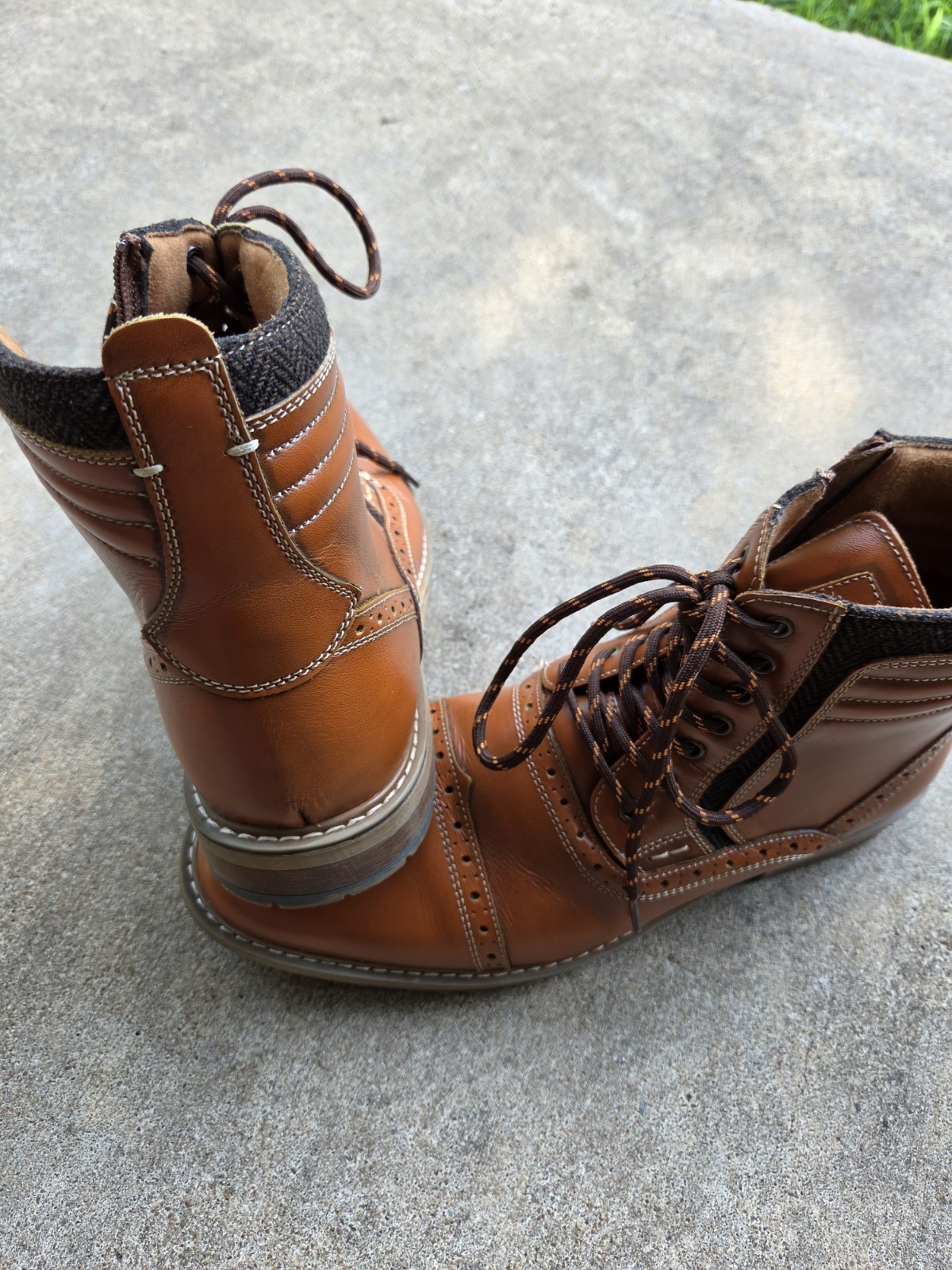 Aldo Men’s Brown Leather Ankle Boots Lace-Up Side Zipper Cap Toe 10.5