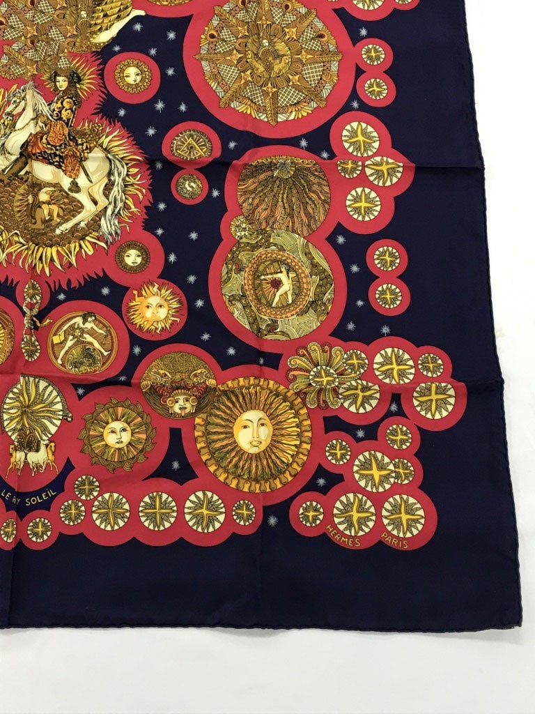 HERMES Carre 90 Soleil Silk Scarf Made in France Vintage Used