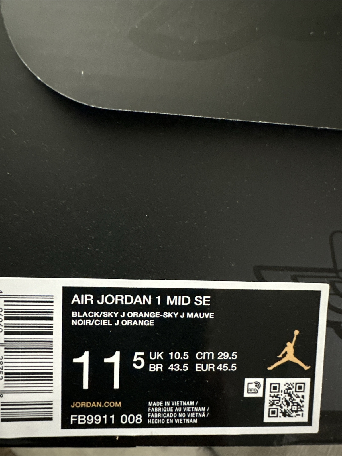 Jordan 1 Mid Black Sky J Orange Men’s Size 11.5 Casual Shoes FB9911-008 New