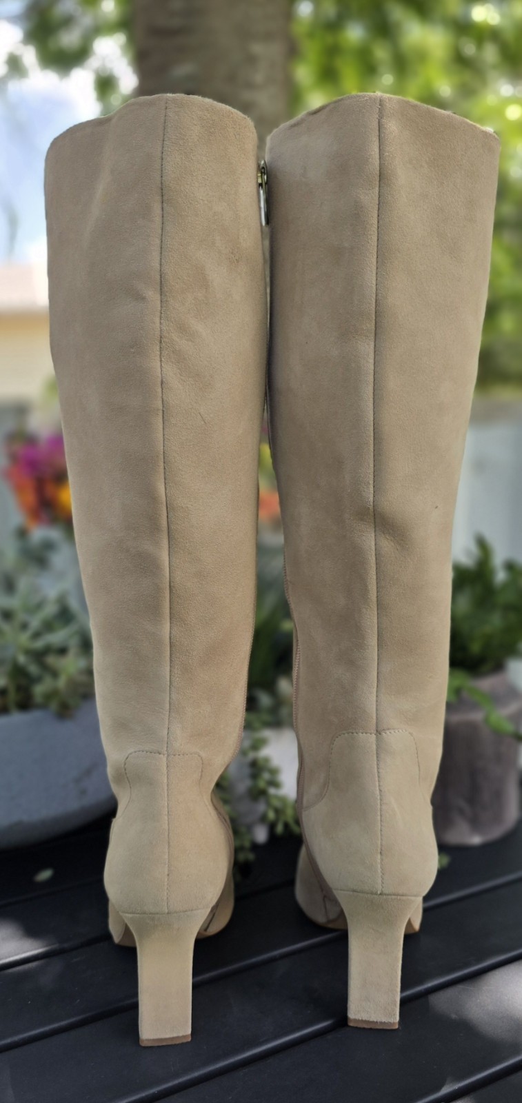 Vince Camuto Kalinder Beige Suede Knee High Zip Boots Lined Square Toe US 8