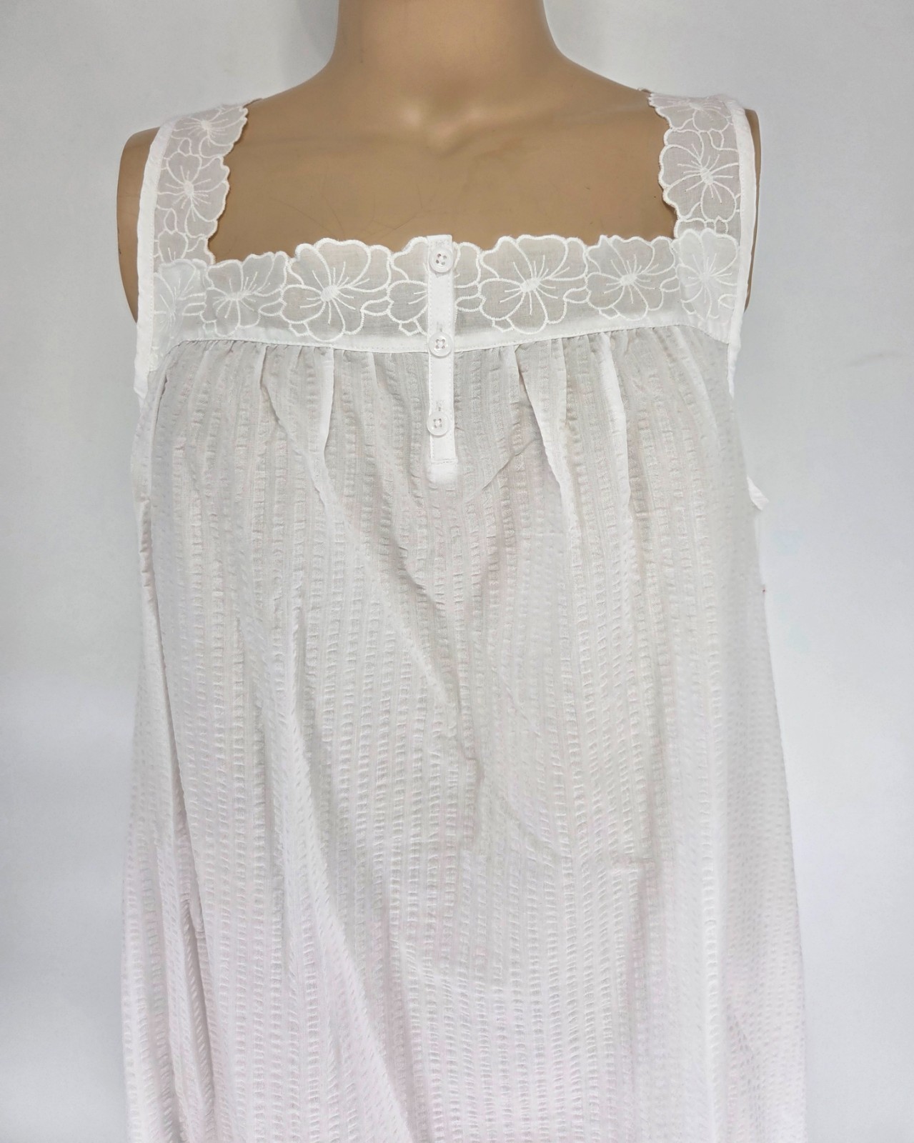 4X NWT Nightgown Croft & Barrow White Seersucker Cotton Blend Sleeveless Woven
