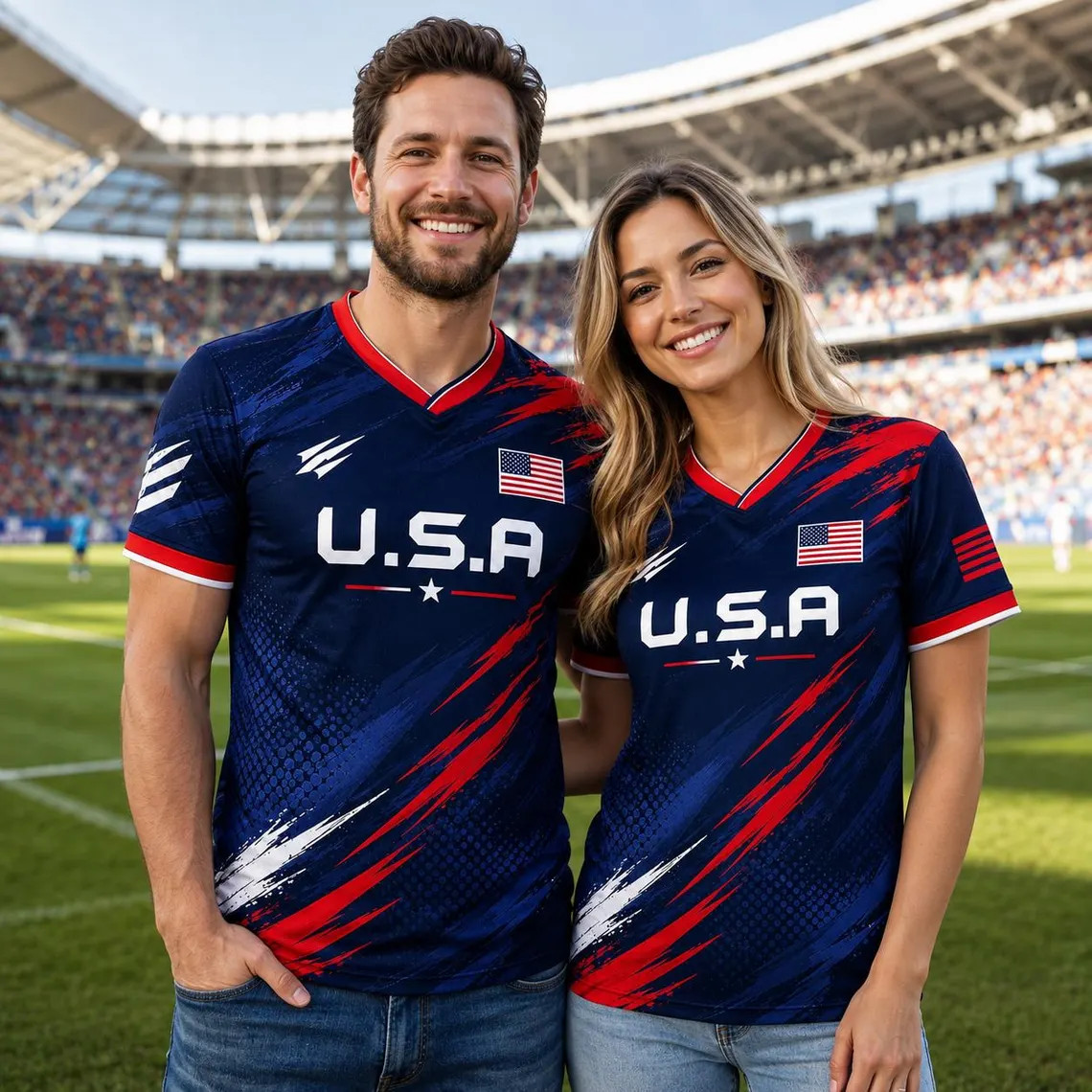 Patriotic USA Soccer Jersey Red White Blue Custom Name Number Sports Shirt Style