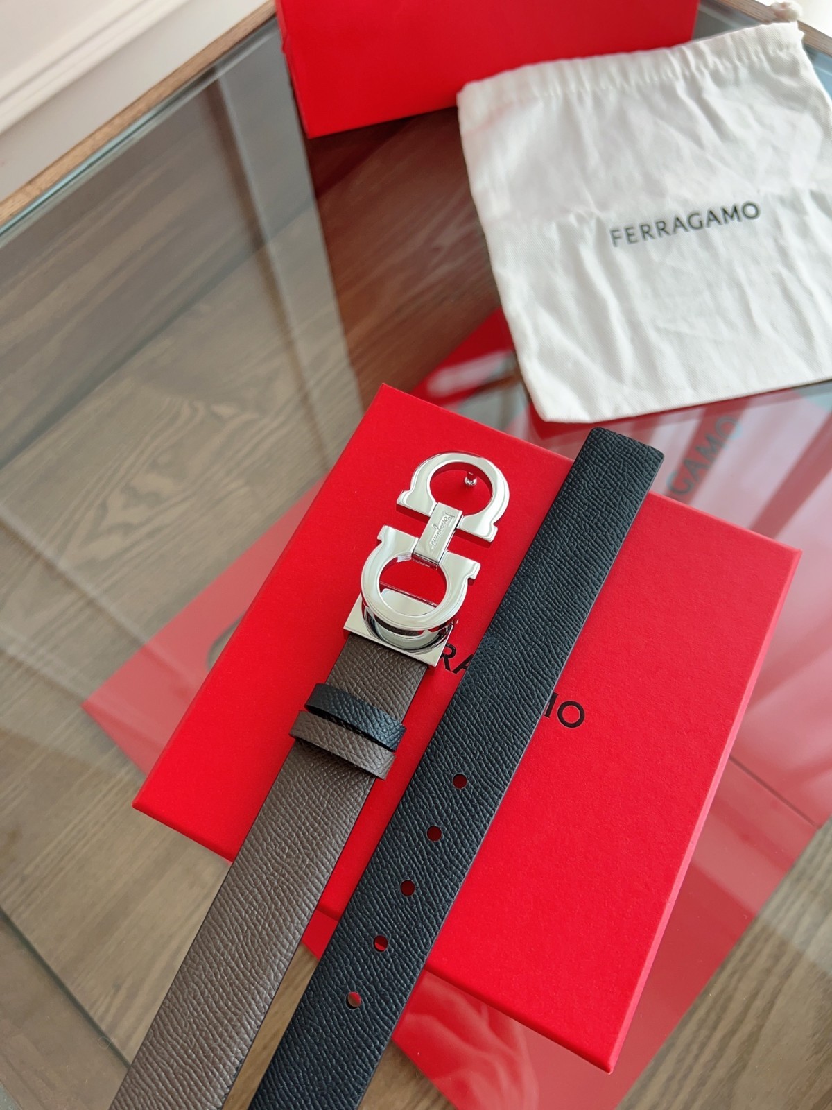 Salvatore Ferragamo Gancini Reversible Leather Belt