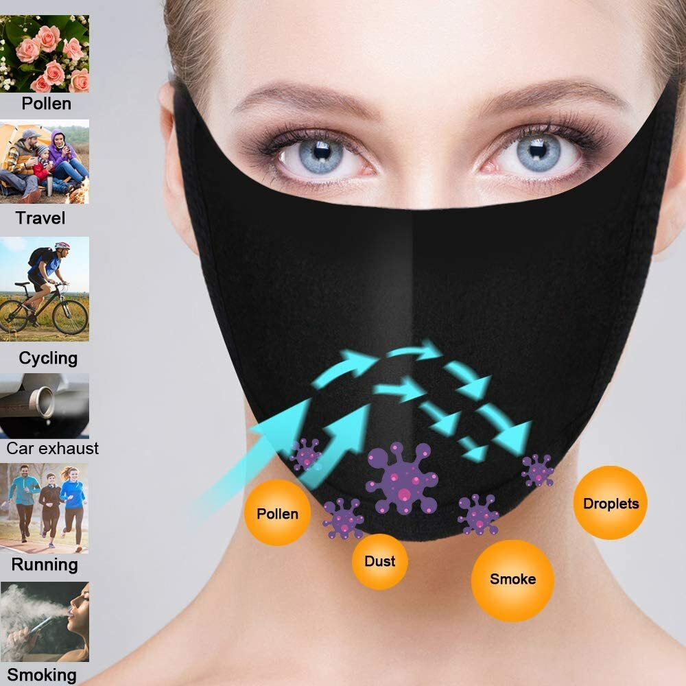 (2ea) RESPIRATOR FILTER FASHION FACE BLACK MASK WASHABLE & REUSABLE