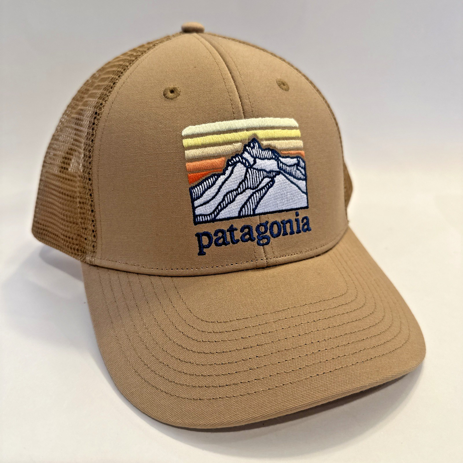 NWT Patagonia Line Logo Ridge LoPro Trucker Hat Grayling Brown NEW Cap Mesh Mens