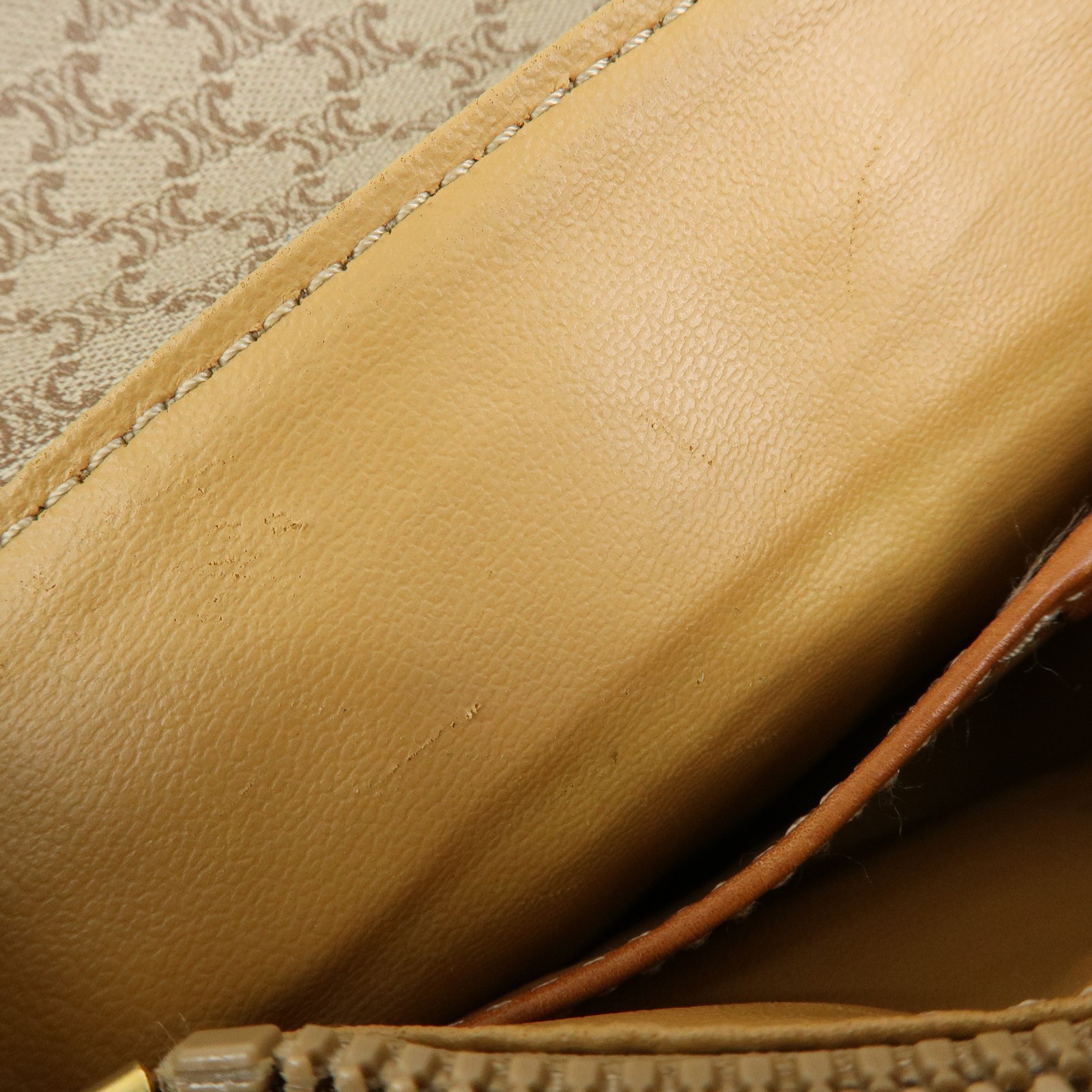 CELINE Logo Macadam PVC Leather Hand Bag Shoulder Bag Beige Brown Auth Used F/S