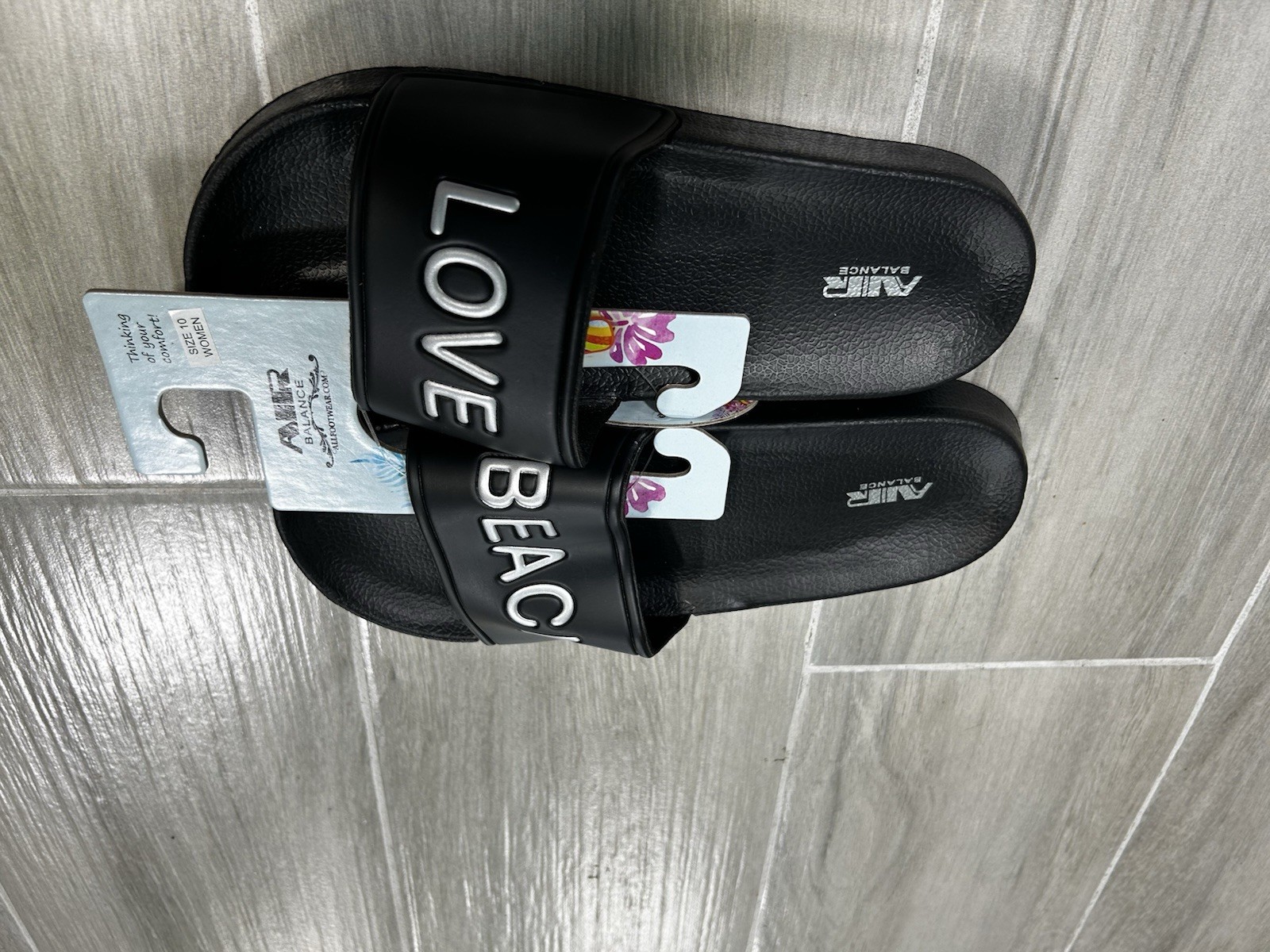 AIR BALANCE Women’s Black Slide Sandals Synthetic Upper Slip-On Logo US 10