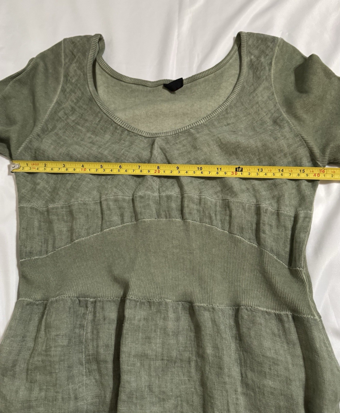 Inizio Women’s M Linen Midi Dress Green 3/4 Sleeve Handkerchief Hem Lagonlook