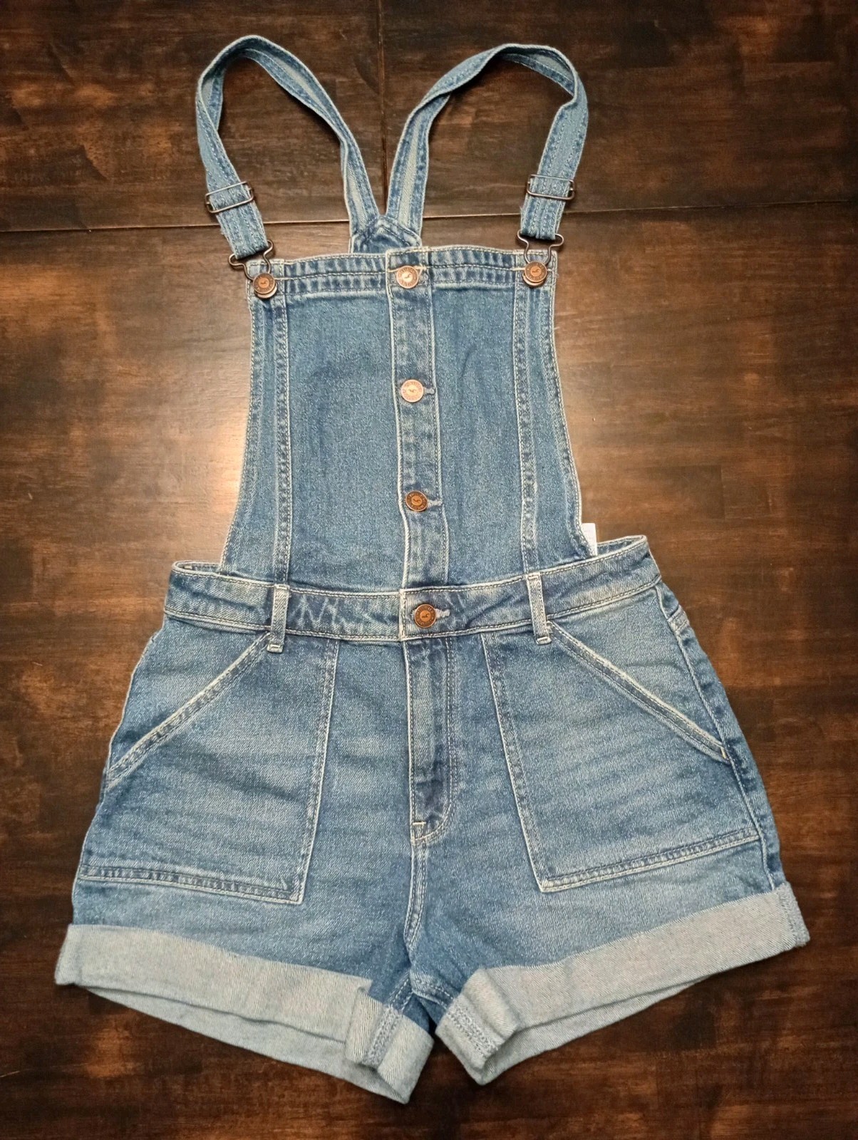Hollister Denim Shortall Bib Overalls Sm High-Rise Mom Short Cargo Y2K Festival