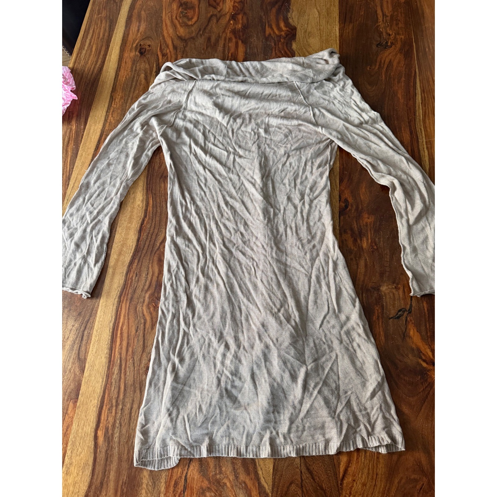 Lanvies Womens Taupe Cowl Neck Long Sleeve Viscose Knit Sweater Dress Tunic L