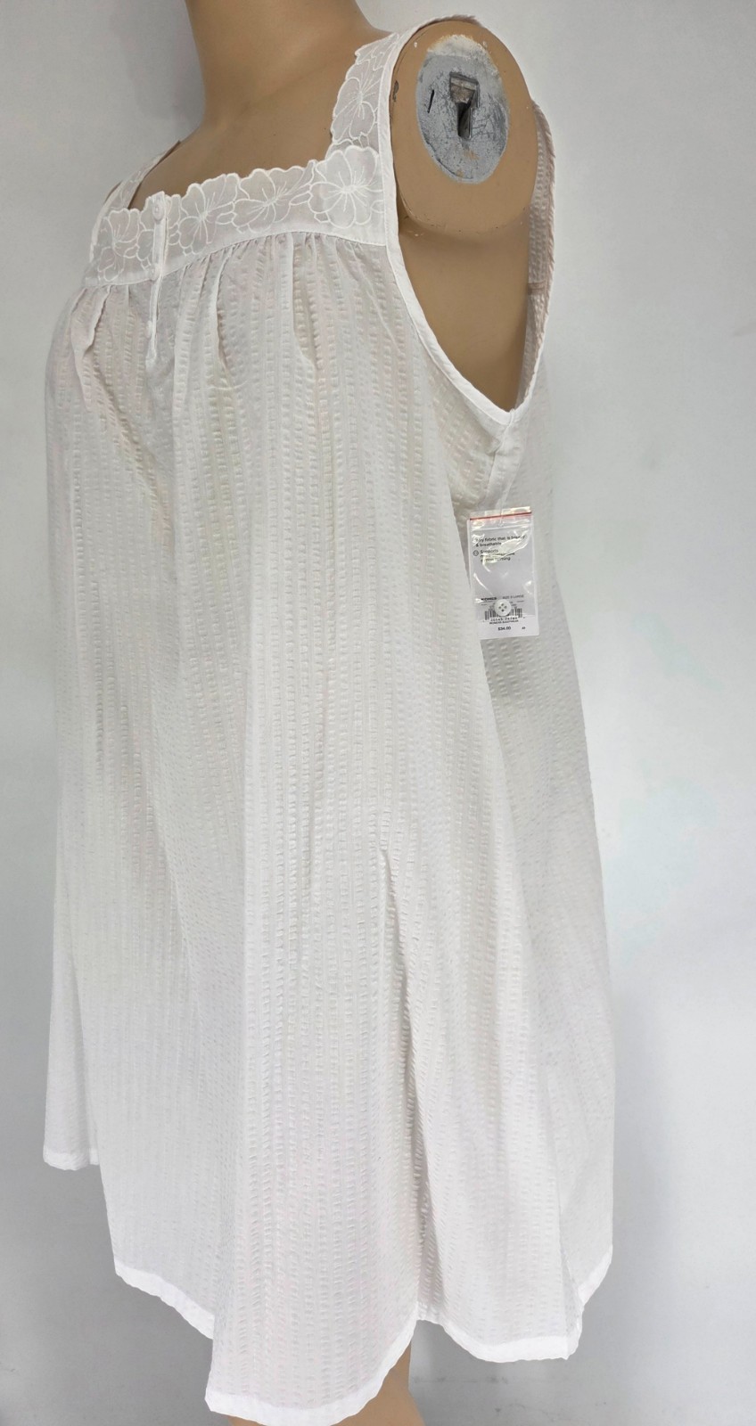 4X NWT Nightgown Croft & Barrow White Seersucker Cotton Blend Sleeveless Woven
