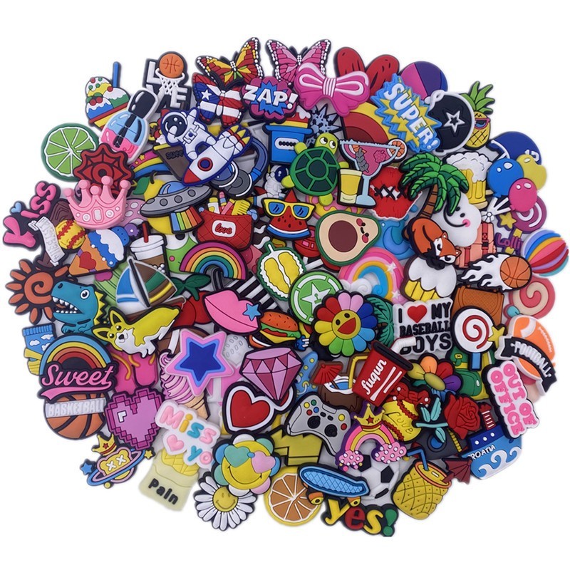 90 Pcs Mixed Pvc Shoe Charms Lot Different Charms Fit For Croc Clog Sandals USA