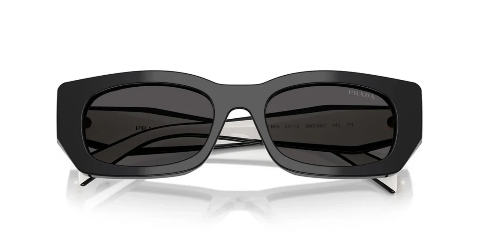 Prada PR B05S 09Q08Z Rectangle Sunglasses in Black and White /Gray Lens 100% UV
