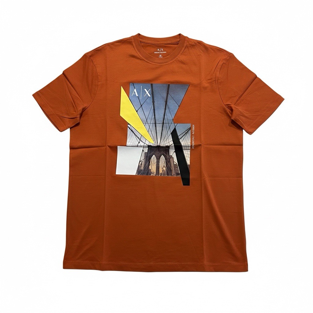 Armani Exchange Regular Fit Brooklyn Bridge Graphic Logo T shirt Ember Orange