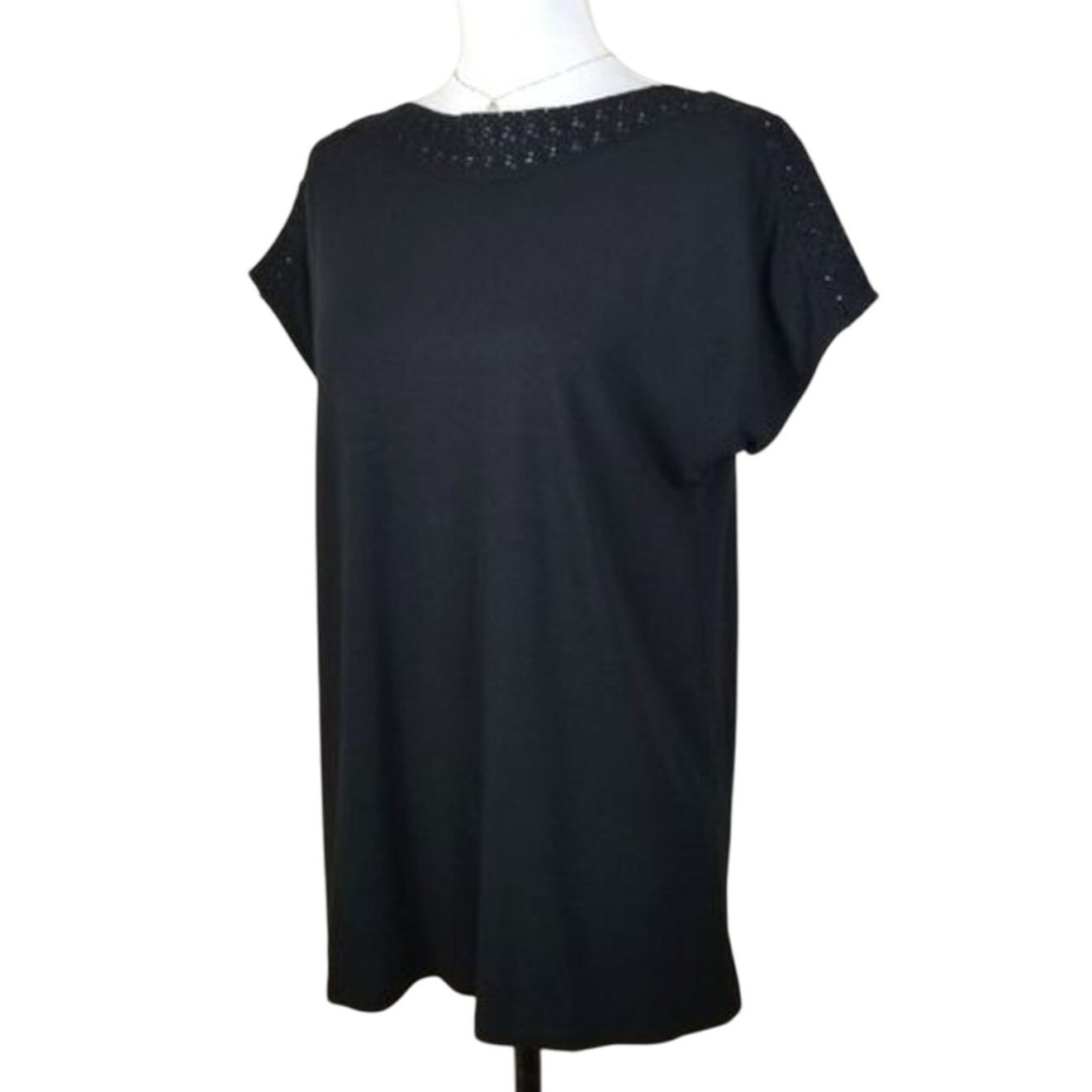 J Jill Black Crochet Boatneck Top S Minimalist Neutral Spring Summer Capsule NEW
