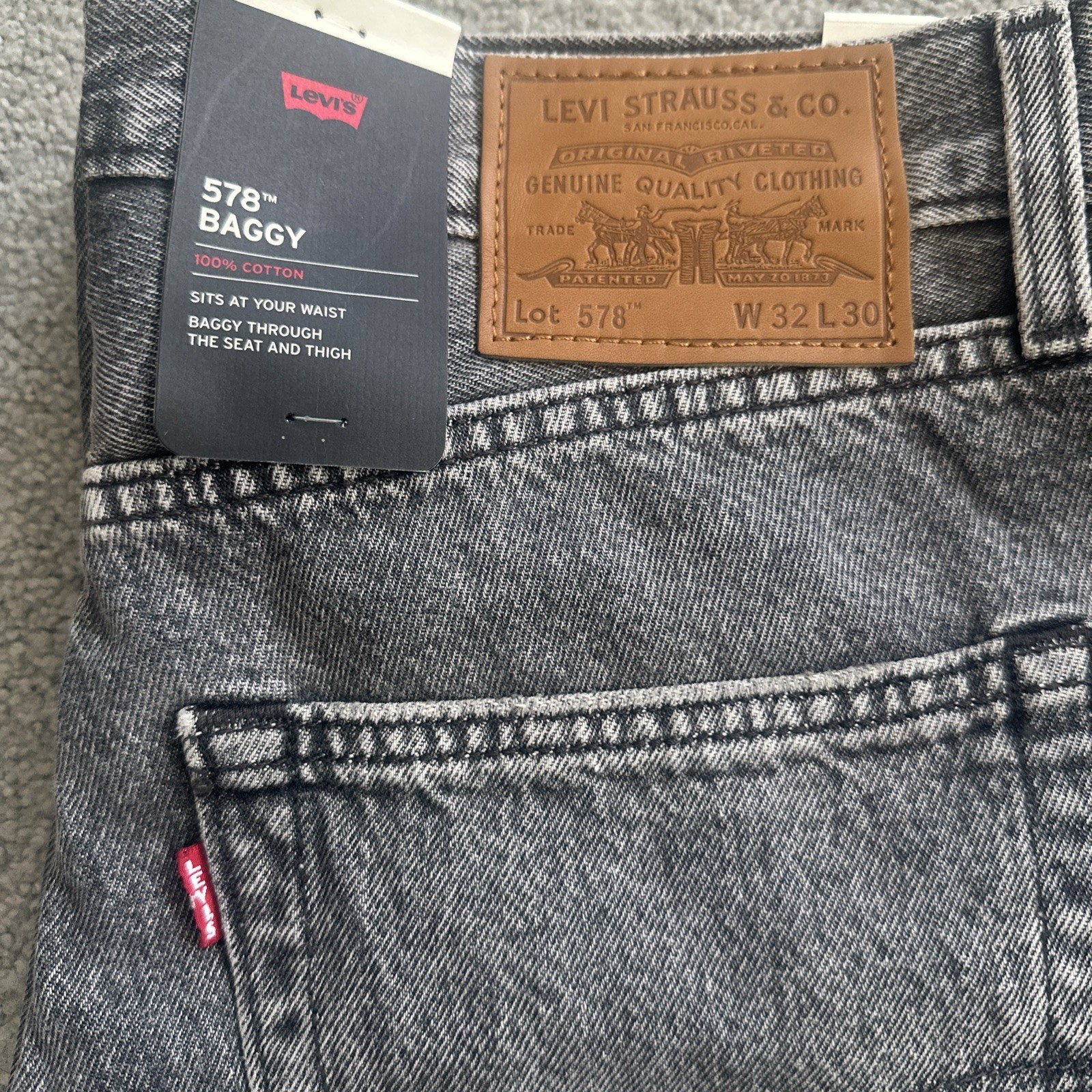 Levi ‘s Premium Men’s 578 Baggy Throughout Denim Jeans Sz. 32Wx30 Gray New