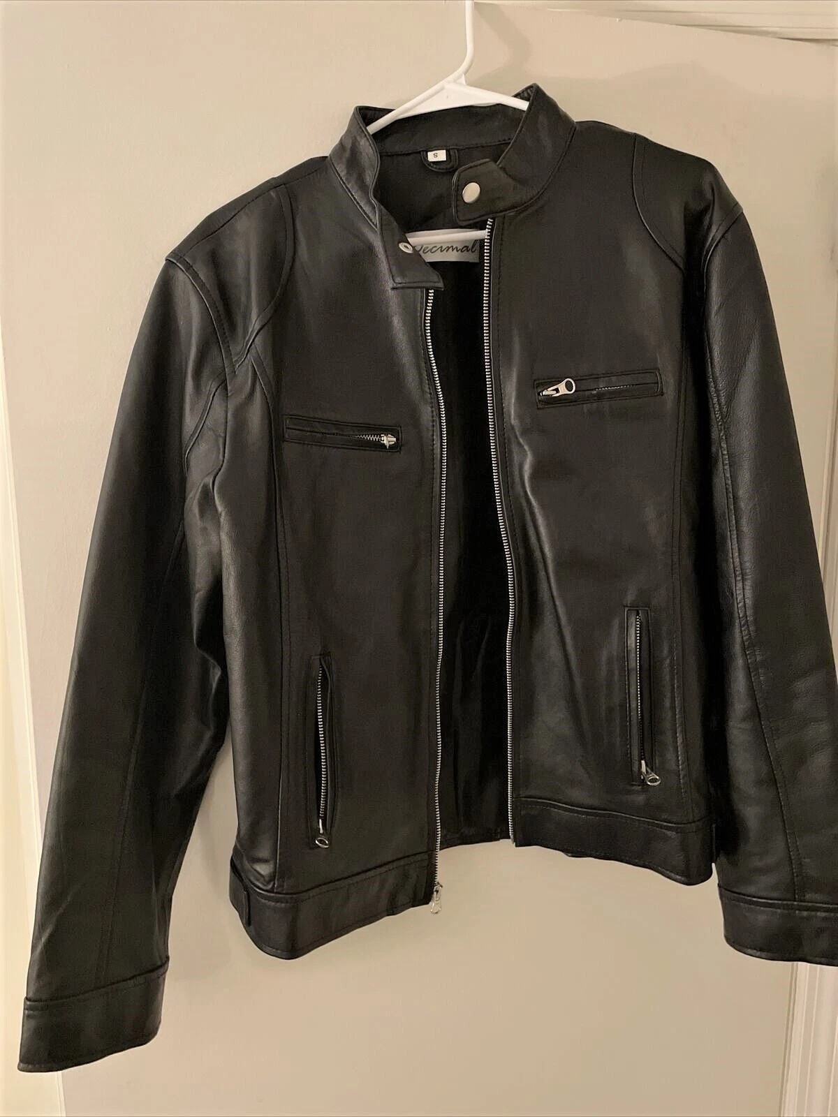 Black & Brown Soft Sheep Skin Leather Cafe Racer Biker Leather Jacket