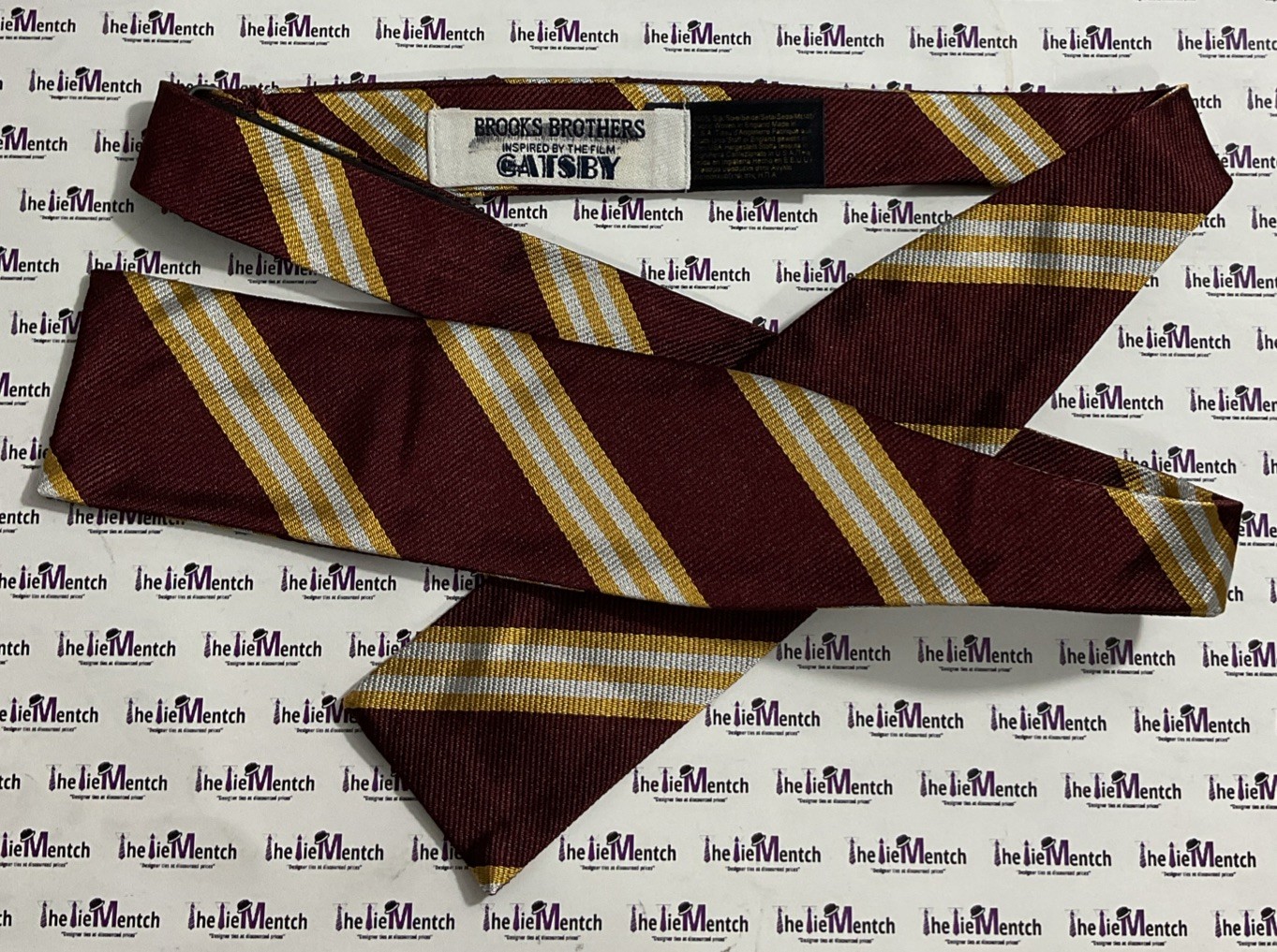 BROOKS BROTHER Silk Maroon With Gold Stripes With Square Ends “Gatsby” Bow Tie