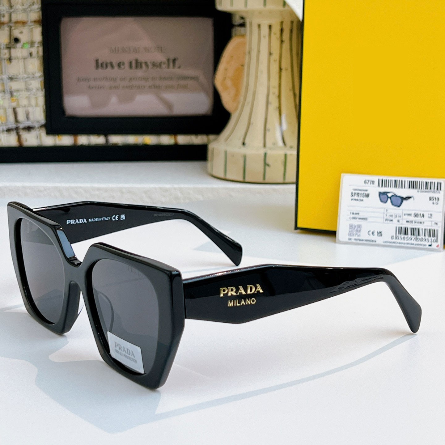 Prada PR 15WS Women Sunglasses AUTHENTIC Cateye Designer Black Gray Lenses