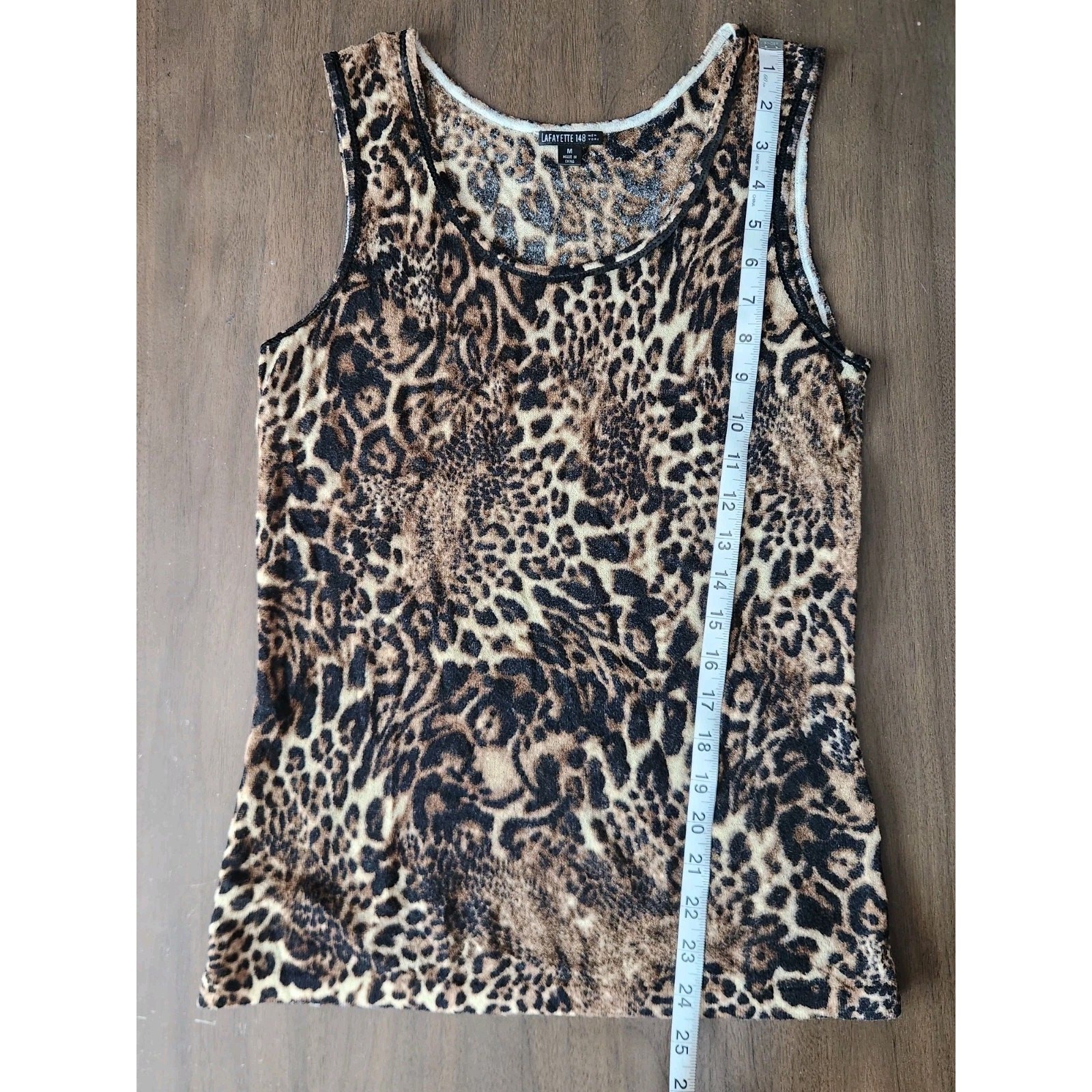 Lafayette 148 Sleeveless Leopard Print Knit Merino Blend Sequins Top Size M