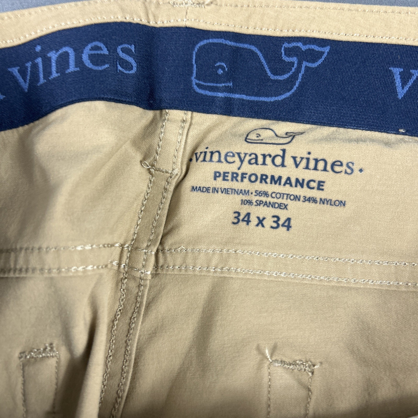 Vineyard Vines Golf Pants Performance 5-Pocket 34 x 34 Ridge Khaki Cotton Nylon